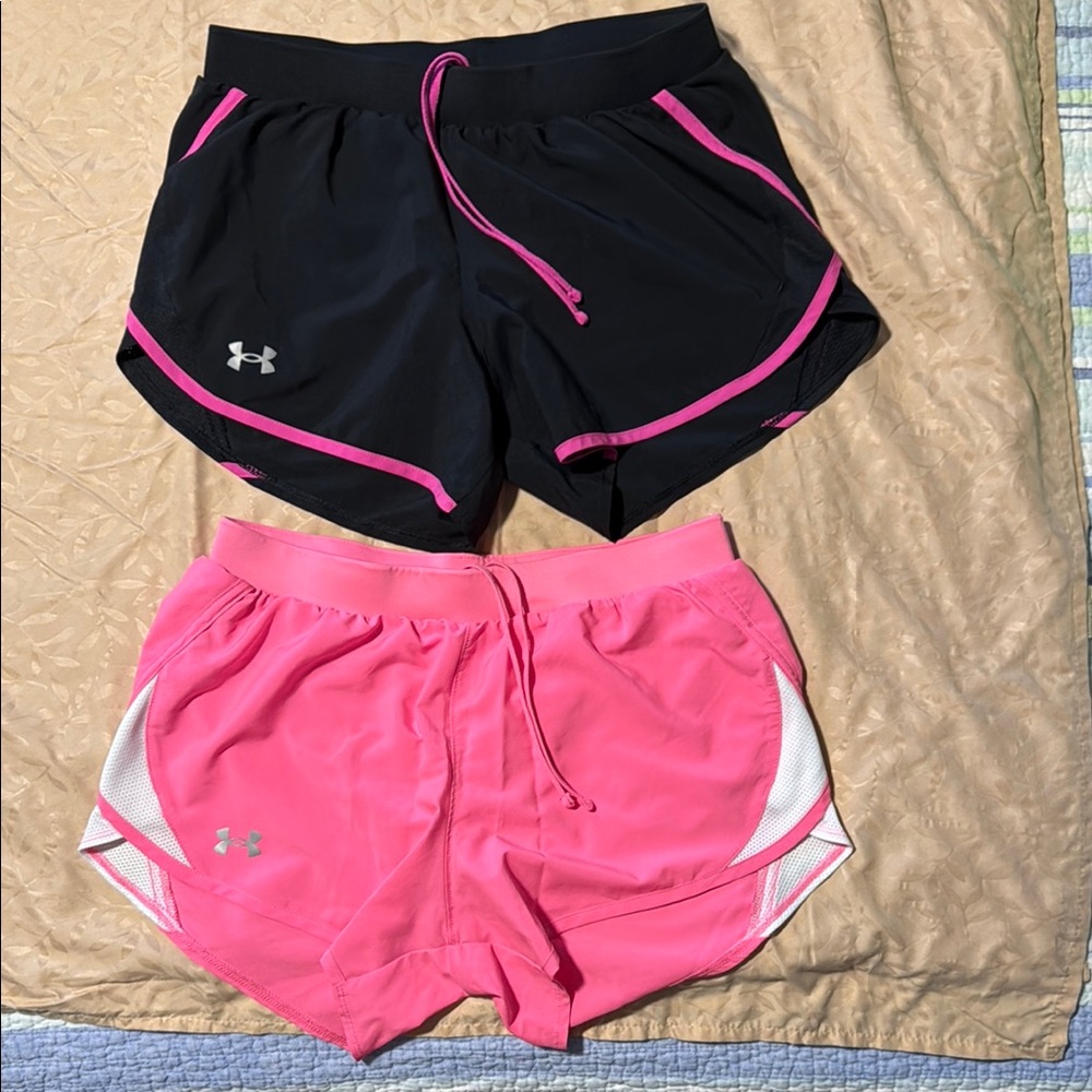 Under Armour Athletic Shorts Black and Pink Lightweight Elastic Waistband
